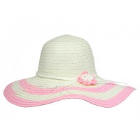 Wide Brim Hat - 2 Tones w/ Flower - Pink - HT-H2270PK
